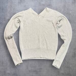 Free People Women’s M Gray Ribbed V- Neck Long Sleeve Cashmere Blend Sweater